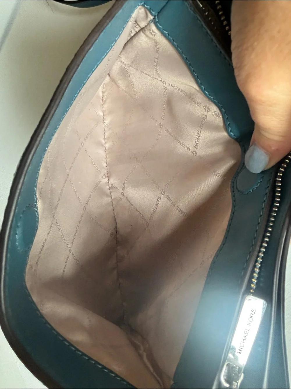 Michael Kors Blue Pebbled Leather Crossbody Bag with Silver Hardware